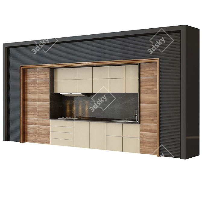Modern Wooden Kitchen 3D model image 1