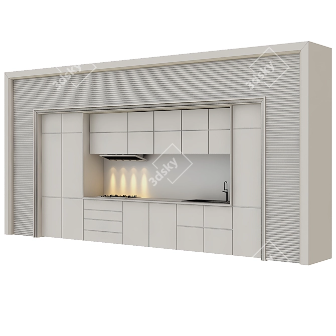 Modern Wooden Kitchen 3D model image 2