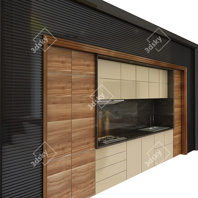 Modern Wooden Kitchen 3D model image 3