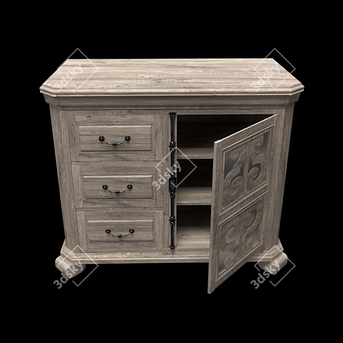 Relaxed Vintage Media Chest with Elegant Scrollwork 3D model image 2