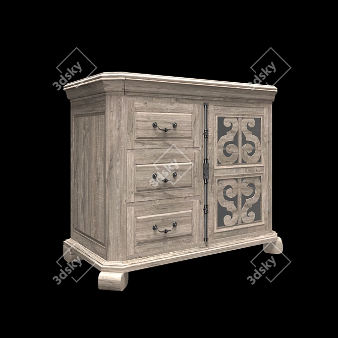 Relaxed Vintage Media Chest with Elegant Scrollwork 3D model image 3