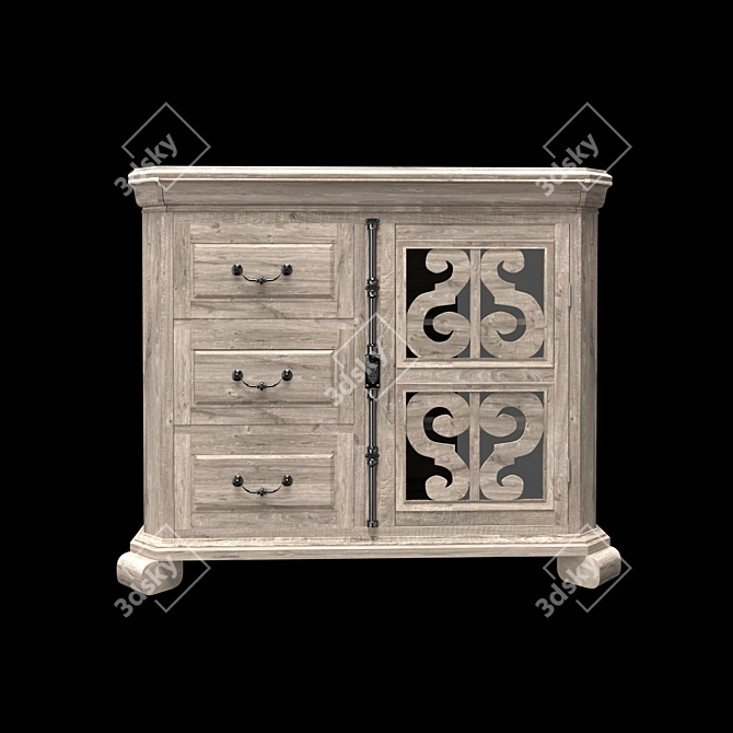 Relaxed Vintage Media Chest with Elegant Scrollwork 3D model image 4