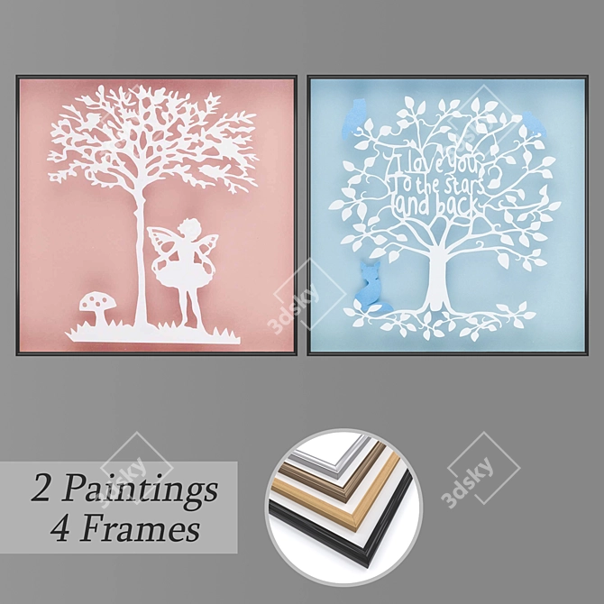 Modern Wall Paintings Set 3D model image 1