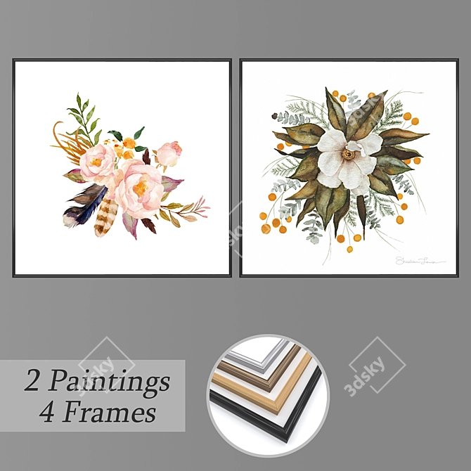 Artful Décor Set: Wall Paintings & Frames 3D model image 1