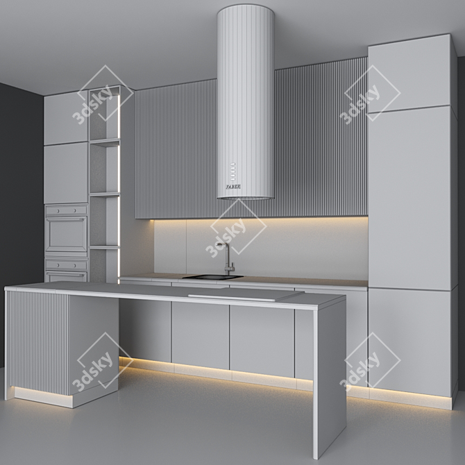 Modular Kitchen 4000mm: Blanco Faucet, Electrolux Gas & Oven 3D model image 5