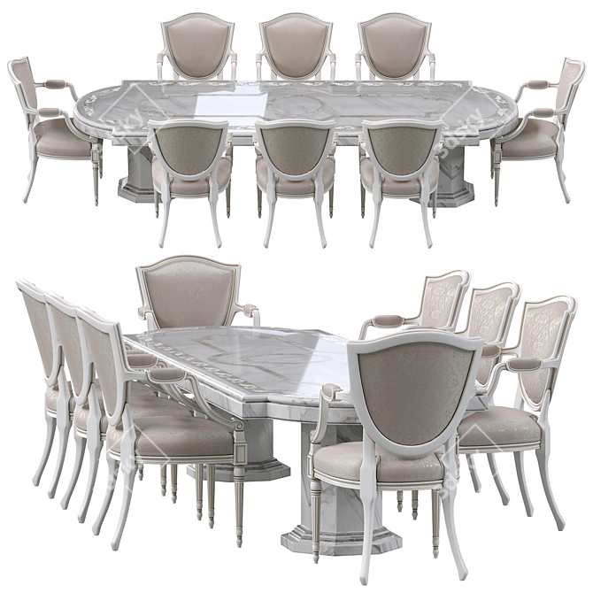 Elegant Dining Set with Marble Table 3D model image 2