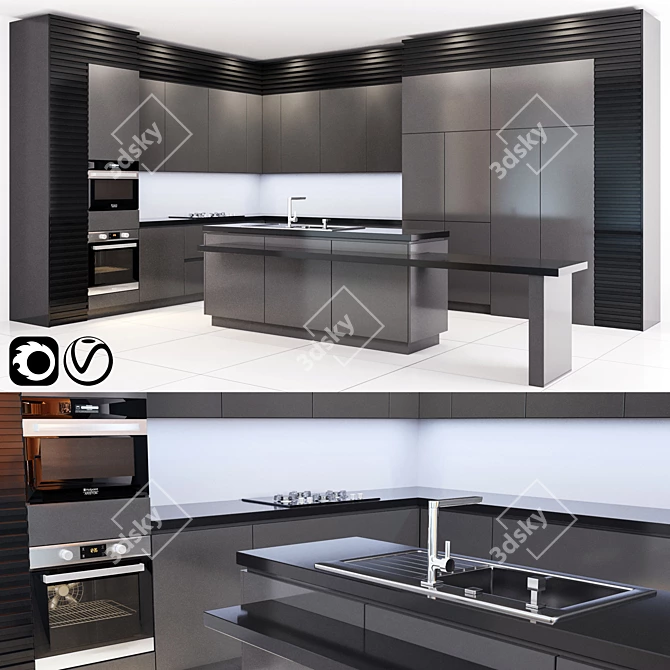 Sleek Modern Kitchen Design 3D model image 1