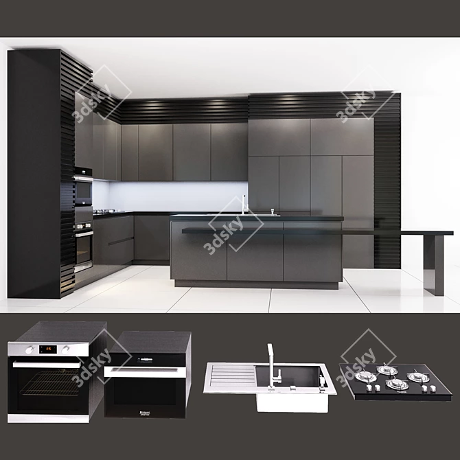 Sleek Modern Kitchen Design 3D model image 3