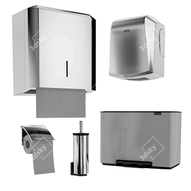 Sleek Bathroom Collection: Holder, Brush, Bin 3D model image 1