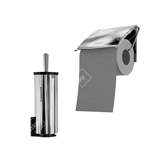 Sleek Bathroom Collection: Holder, Brush, Bin 3D model image 2