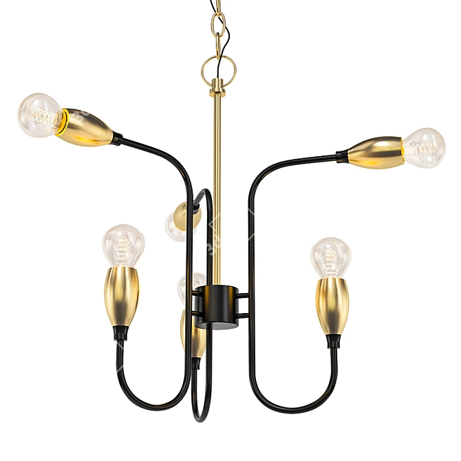 Vintage Brass & Black Chandelier 3D model image 1