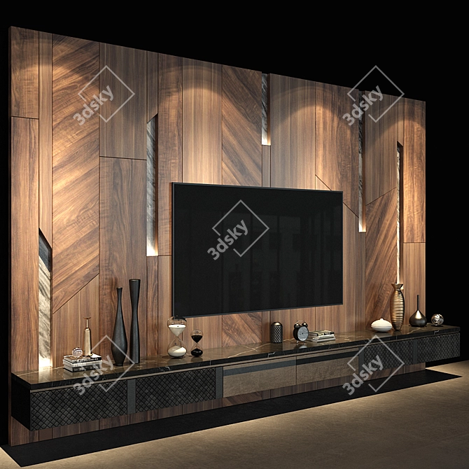 Stylish TV Wall Design 3D model image 2