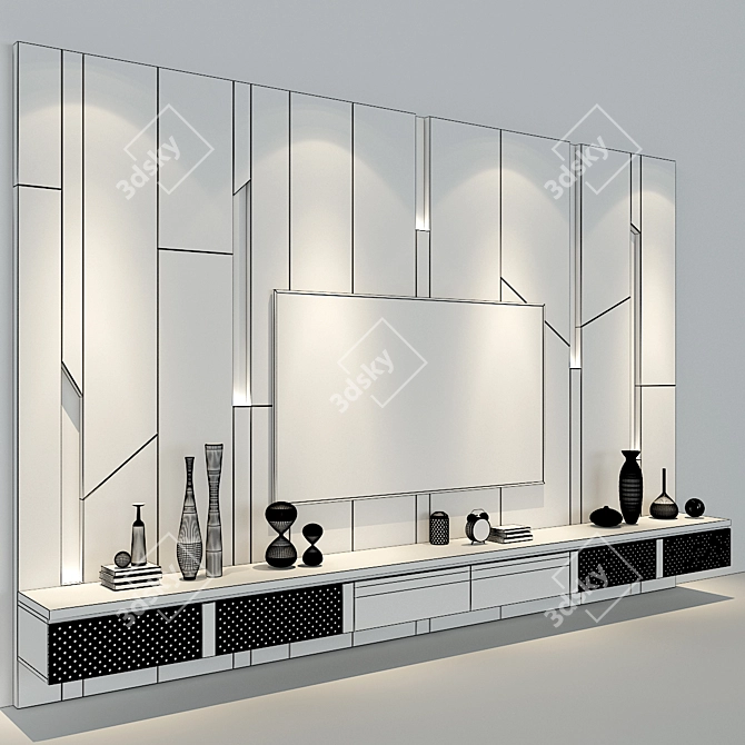 Stylish TV Wall Design 3D model image 4