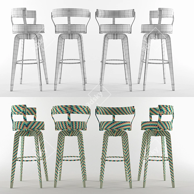 Elegant Mezzo Bar Chair 3D model image 3