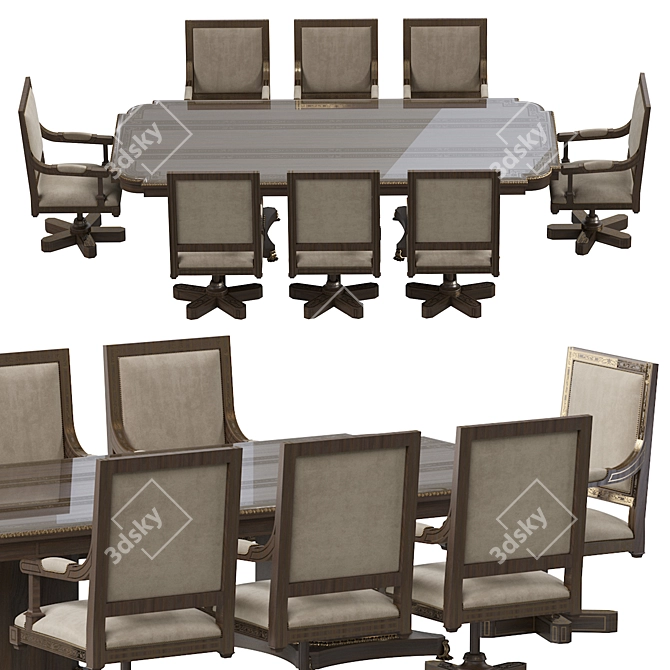 Arabic-inspired Chair & Table Set 3D model image 2