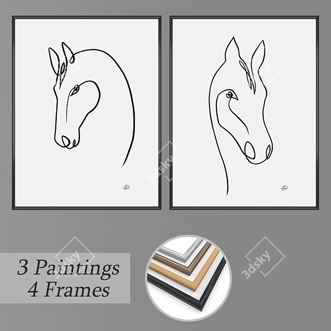 Elegant Frame Set & Wall Paintings 3D model image 1