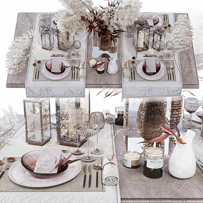 Elegant Dining Experience: Luxury Table Setting 3D model image 1