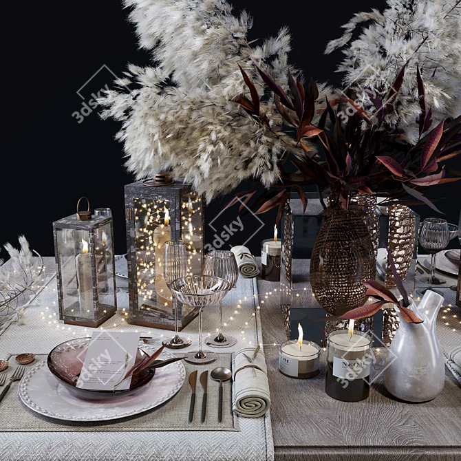 Elegant Dining Experience: Luxury Table Setting 3D model image 4