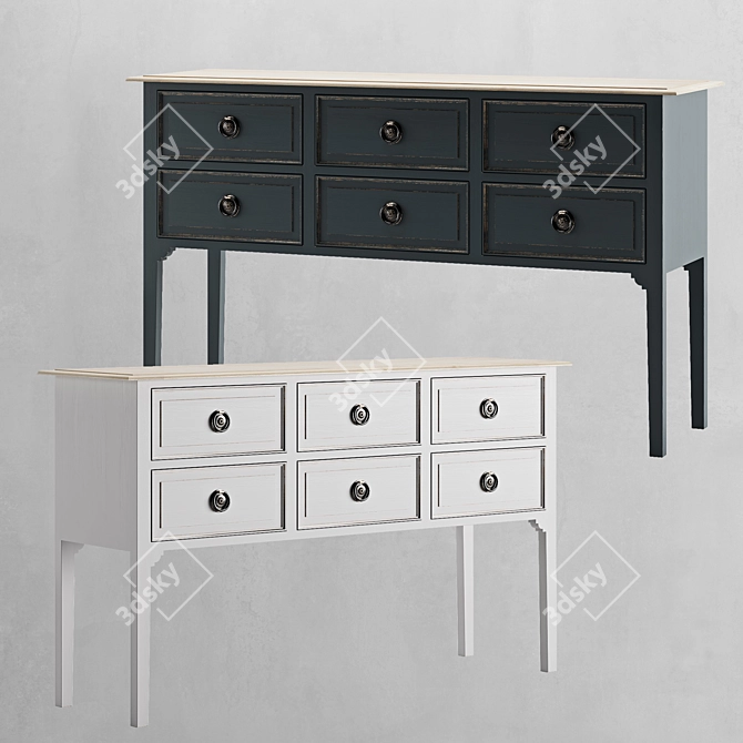 Vintage Six Drawer Console: Elegant Storage Solution 3D model image 1