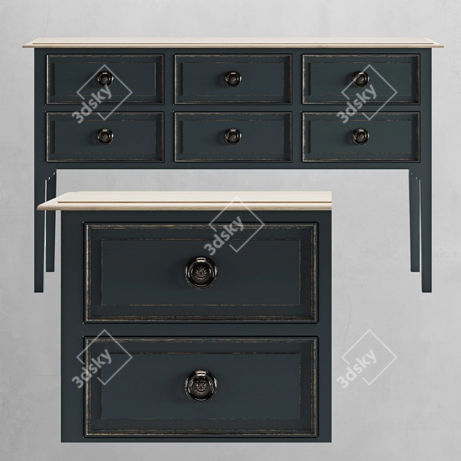 Vintage Six Drawer Console: Elegant Storage Solution 3D model image 2