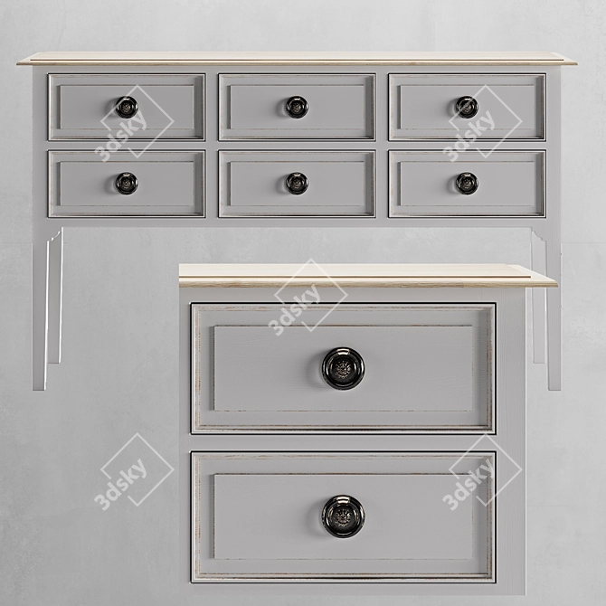 Vintage Six Drawer Console: Elegant Storage Solution 3D model image 3