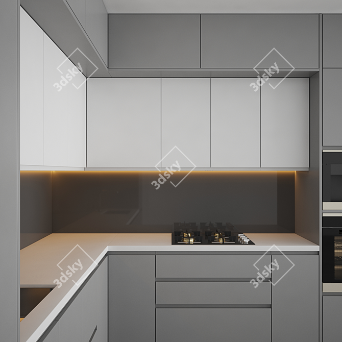 Contemporary Kitchen Set: Gas Hob, Sink, Oven, Hood 3D model image 2