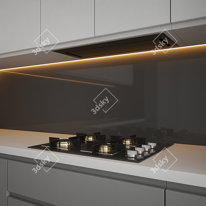 Contemporary Kitchen Set: Gas Hob, Sink, Oven, Hood 3D model image 4