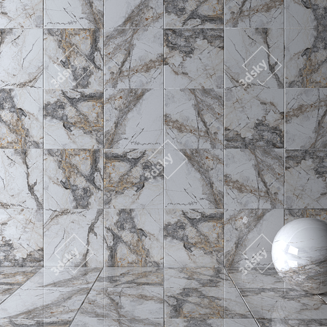 Sleek Gray Marble Wall Tiles 3D model image 2