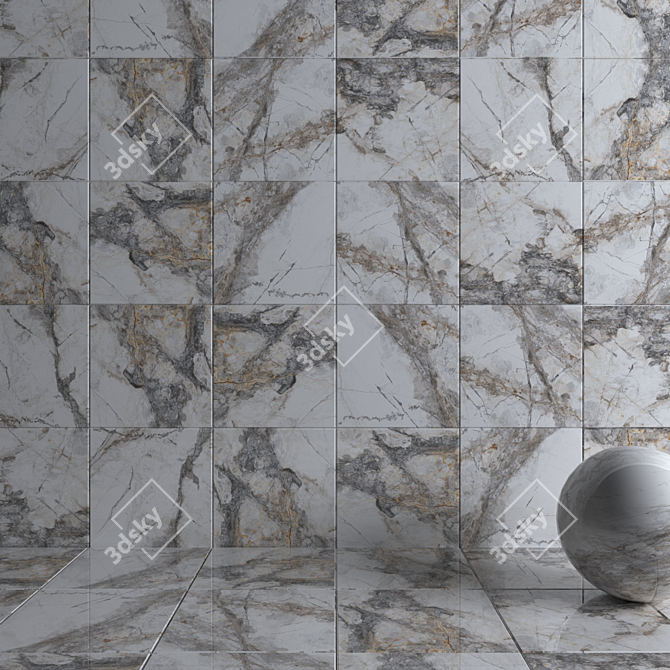 Sleek Gray Marble Wall Tiles 3D model image 3