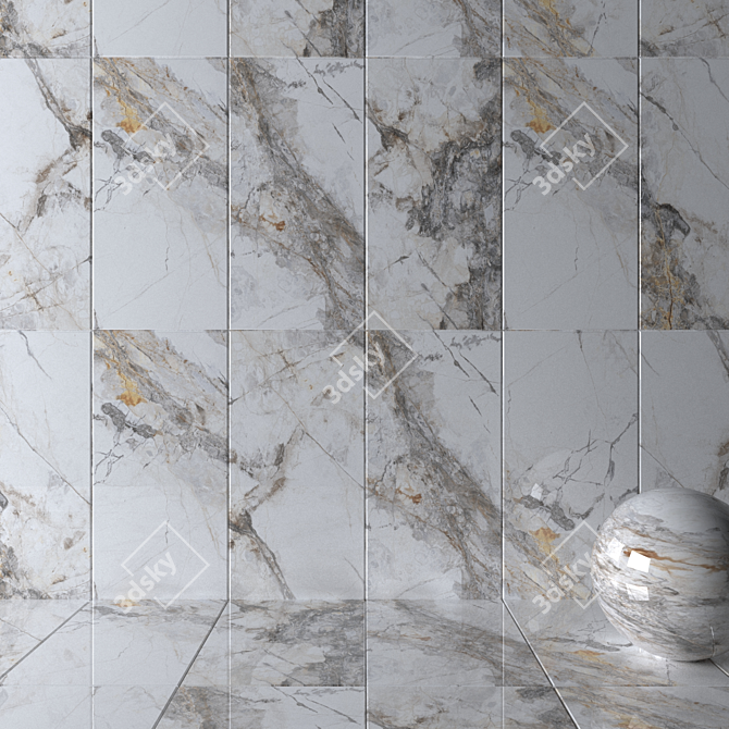 Invisible Marble Grey Wall Tiles 3D model image 2
