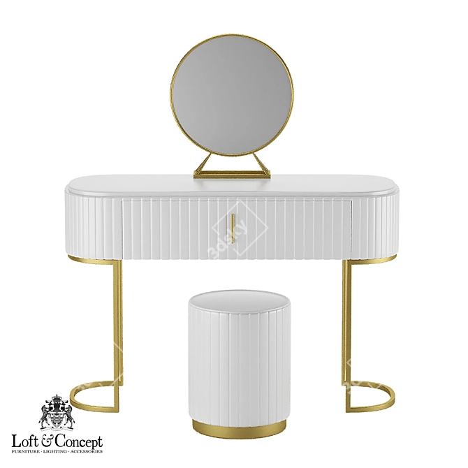 Chic Grooved Dressing Table Set 3D model image 1