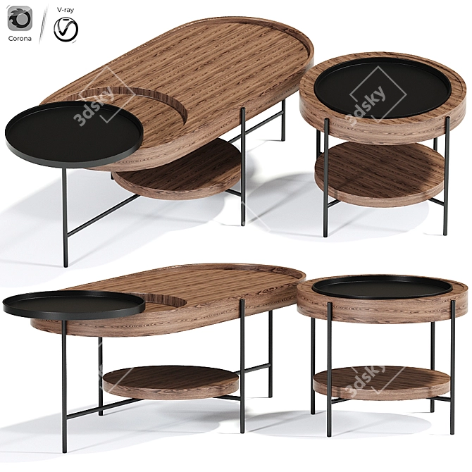 Contemporary Coffee Table with Shelf Storage 3D model image 1