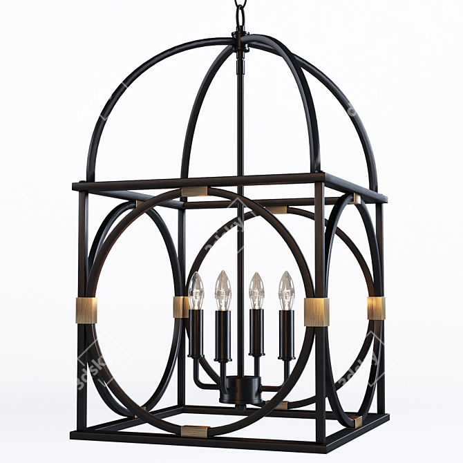 Elegant Circle Lattice Hanging Lantern 3D model image 2