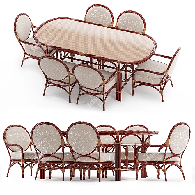 Rattan Bamboo Ophelia Set: Table & Chair 3D model image 1