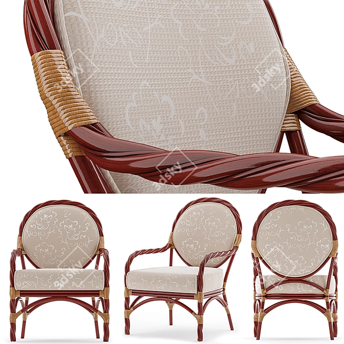 Rattan Bamboo Ophelia Set: Table & Chair 3D model image 3