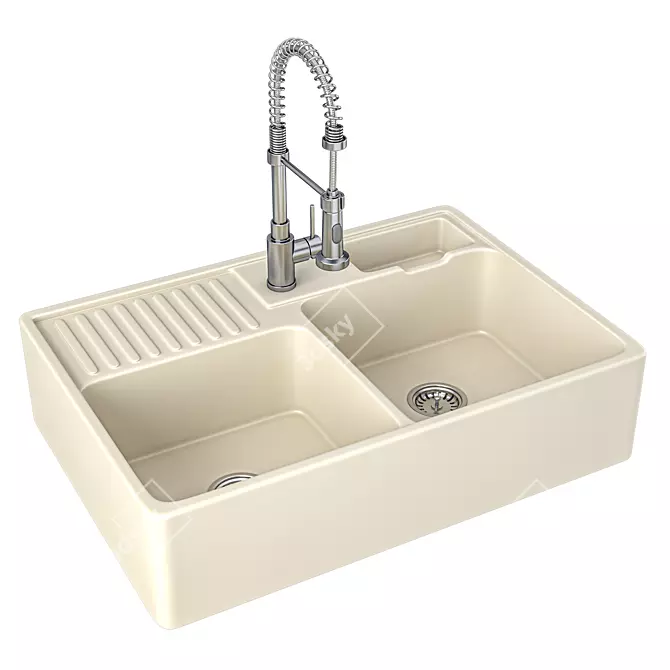Modern Sink and Luxury Mixer 3D model image 2