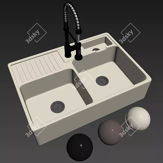 Modern Sink and Luxury Mixer 3D model image 4