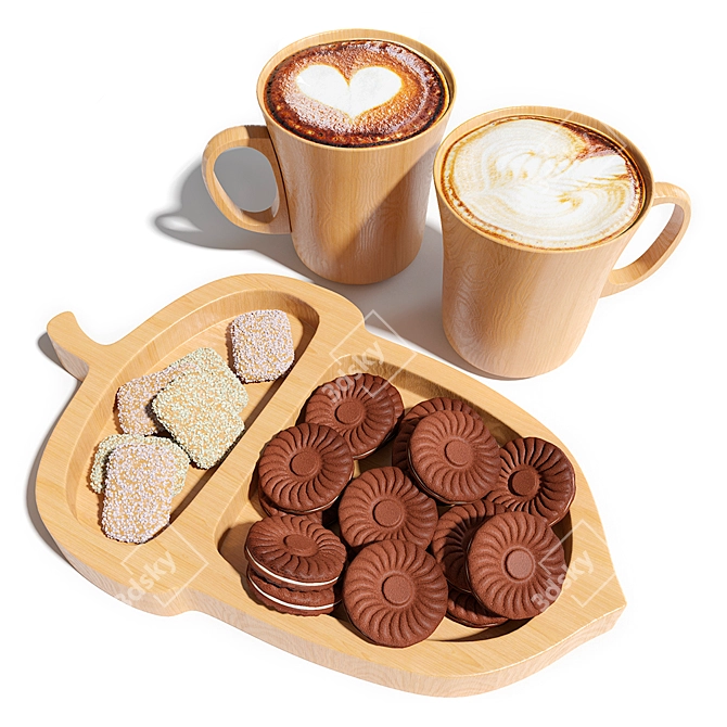 Eco Delights: Nut Dish, Cookies, and Cappuccino 3D model image 1