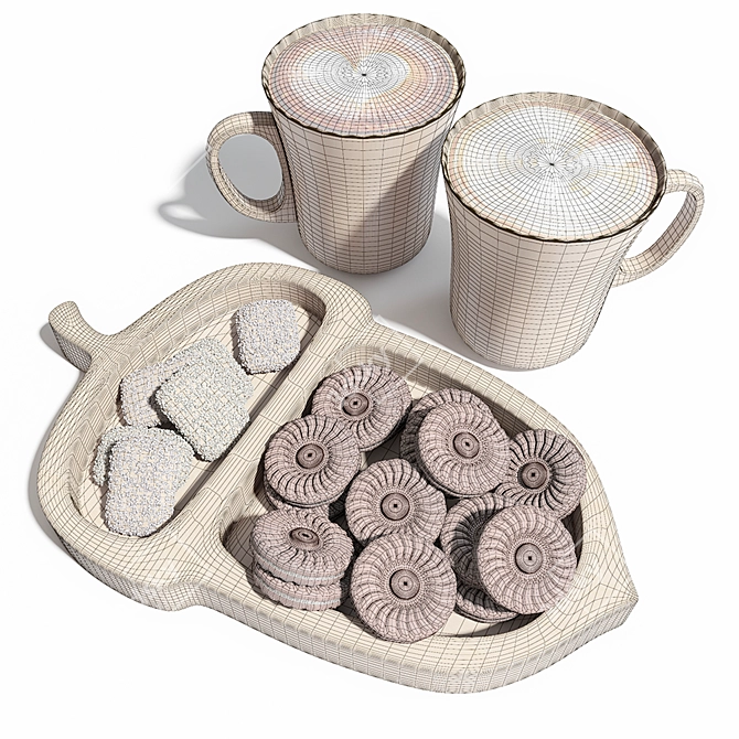 Eco Delights: Nut Dish, Cookies, and Cappuccino 3D model image 2