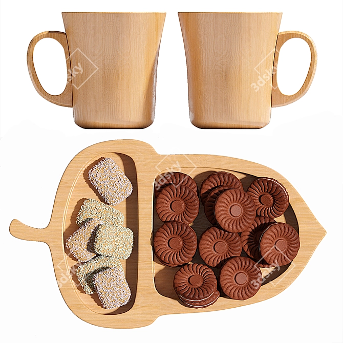 Eco Delights: Nut Dish, Cookies, and Cappuccino 3D model image 3