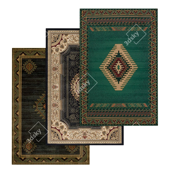 High-Quality Set of 3 Carpets 3D model image 1