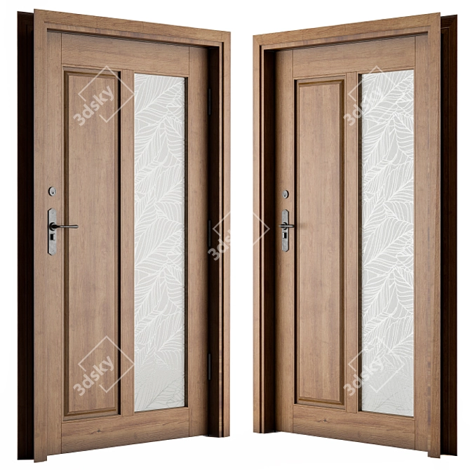 Elegant Wood Entry Door 3D model image 2