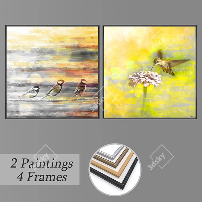 2-Piece Wall Painting Set with 4 Frame Options 3D model image 1