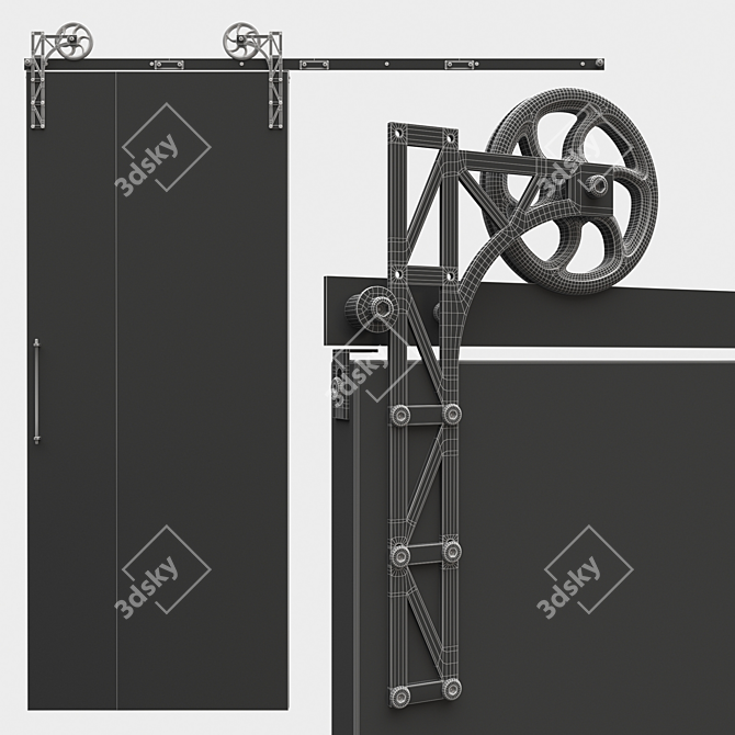 Industrial Barn Mechanism | Rustic Loft Door Hardware 3D model image 3