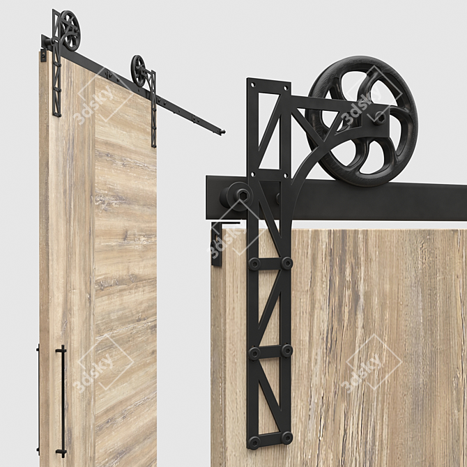 Industrial Barn Mechanism | Rustic Loft Door Hardware 3D model image 4