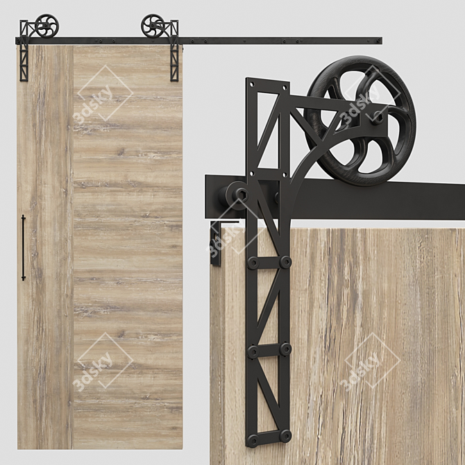 Industrial Barn Mechanism | Rustic Loft Door Hardware 3D model image 6