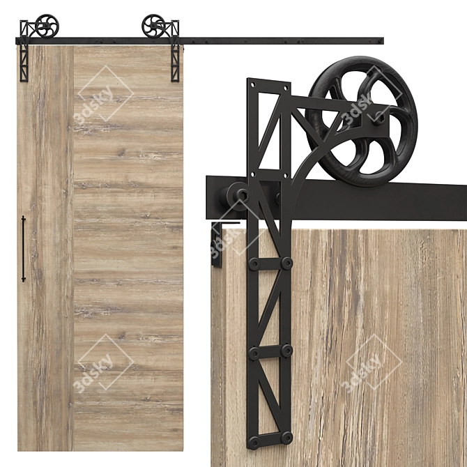 Industrial Barn Mechanism | Rustic Loft Door Hardware 3D model image 7