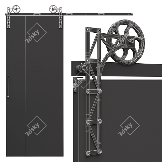 Industrial Barn Mechanism | Rustic Loft Door Hardware 3D model image 9
