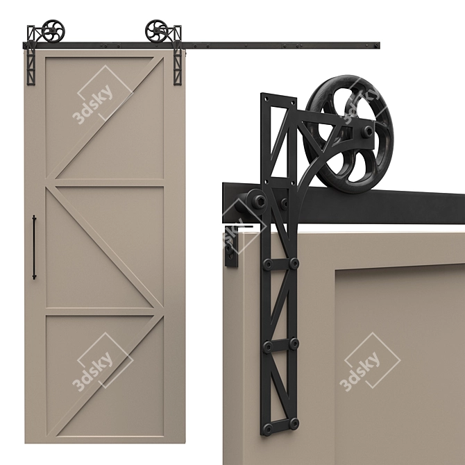 Industrial Barn Mechanism | Rustic Loft Door Hardware 3D model image 10
