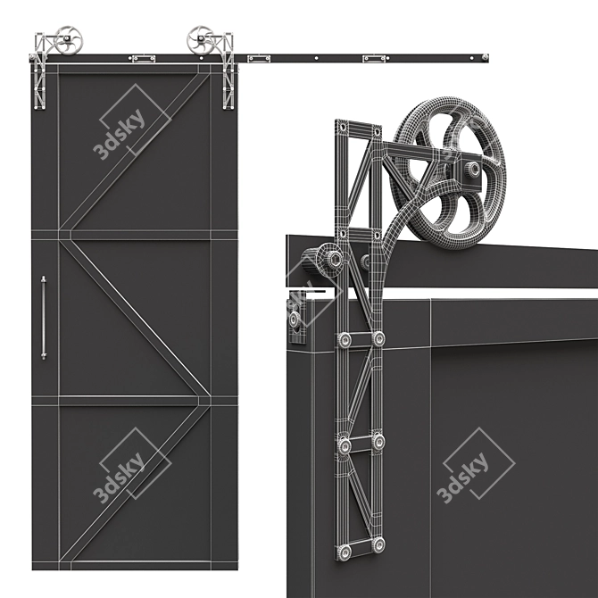 Industrial Barn Mechanism | Rustic Loft Door Hardware 3D model image 11